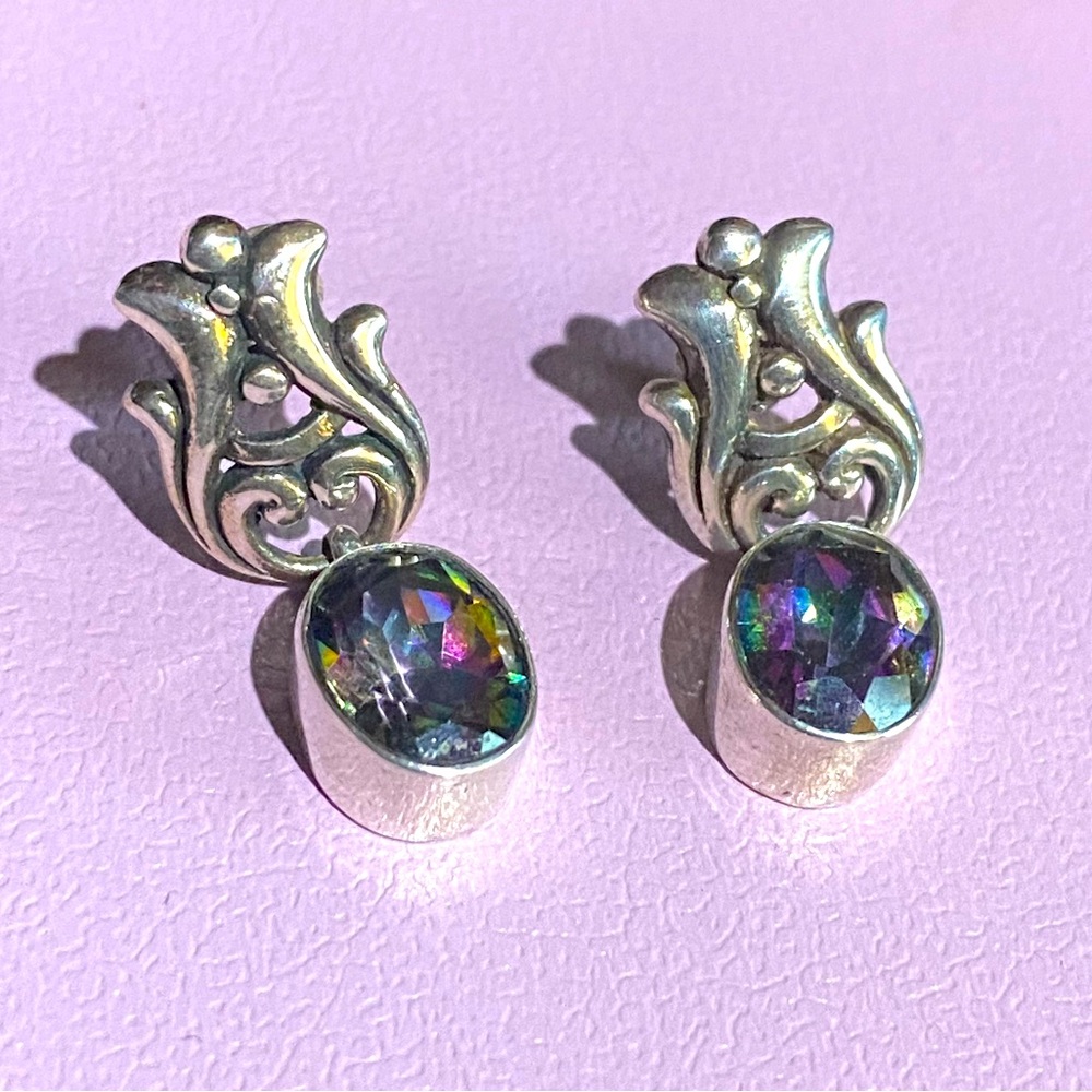 Sterling Silver Hand of Hamsa Mystic Topaz Earrings